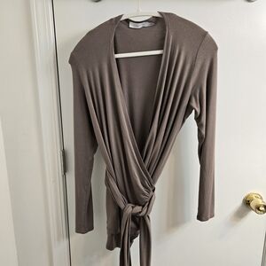 Jules & Jim Maternity Wrap Cardigan, Size L, Taupe, Yoga, Robe